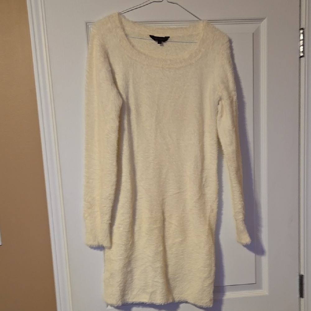 NOBO Fuzzy Cream Long Sleeve Sweater Dress